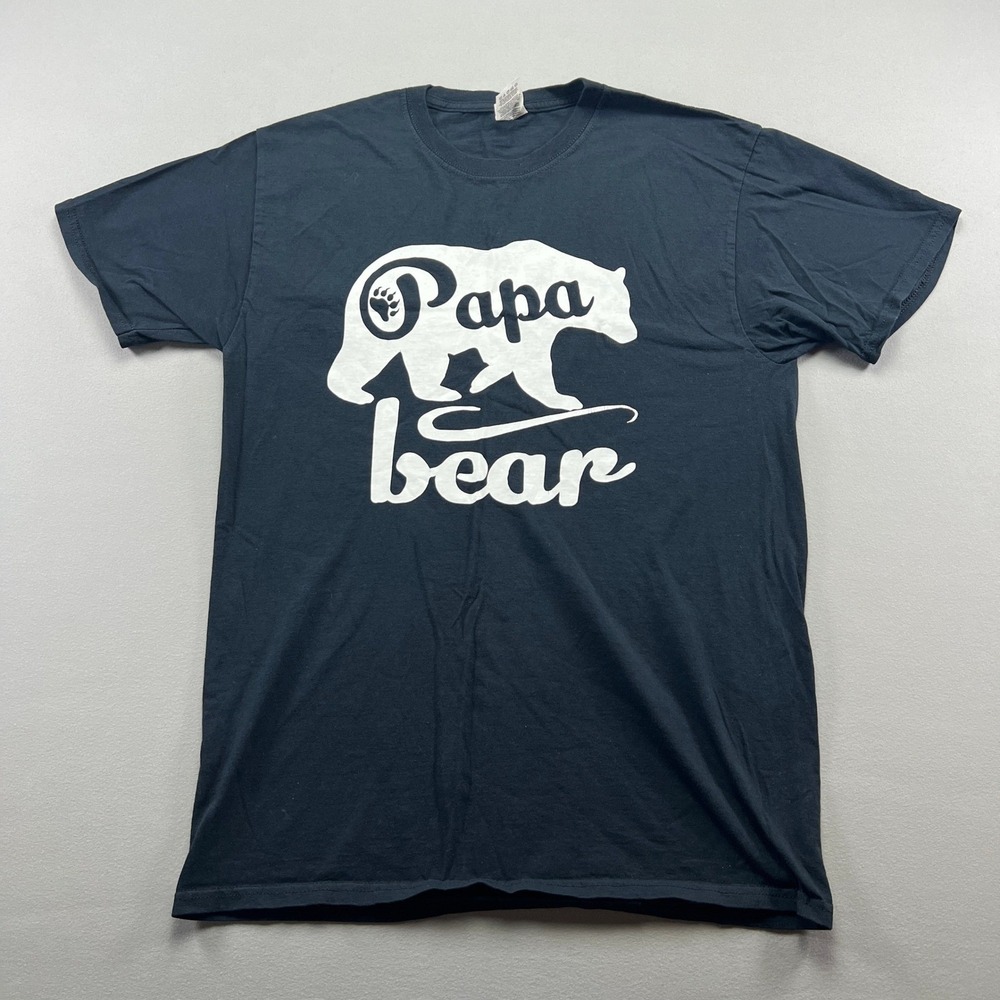 Fruit of the Loom T-Shirt Men's Medium Black Papa Bear Graphic Print Crew Neck